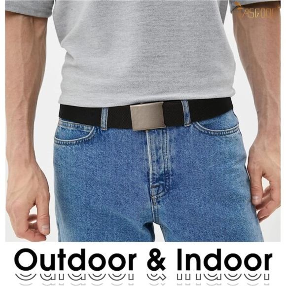 Canvas Web Belt for Men Adjustable Cloth Fabric Military Belt with Metal Buckle - Picture 4 of 6